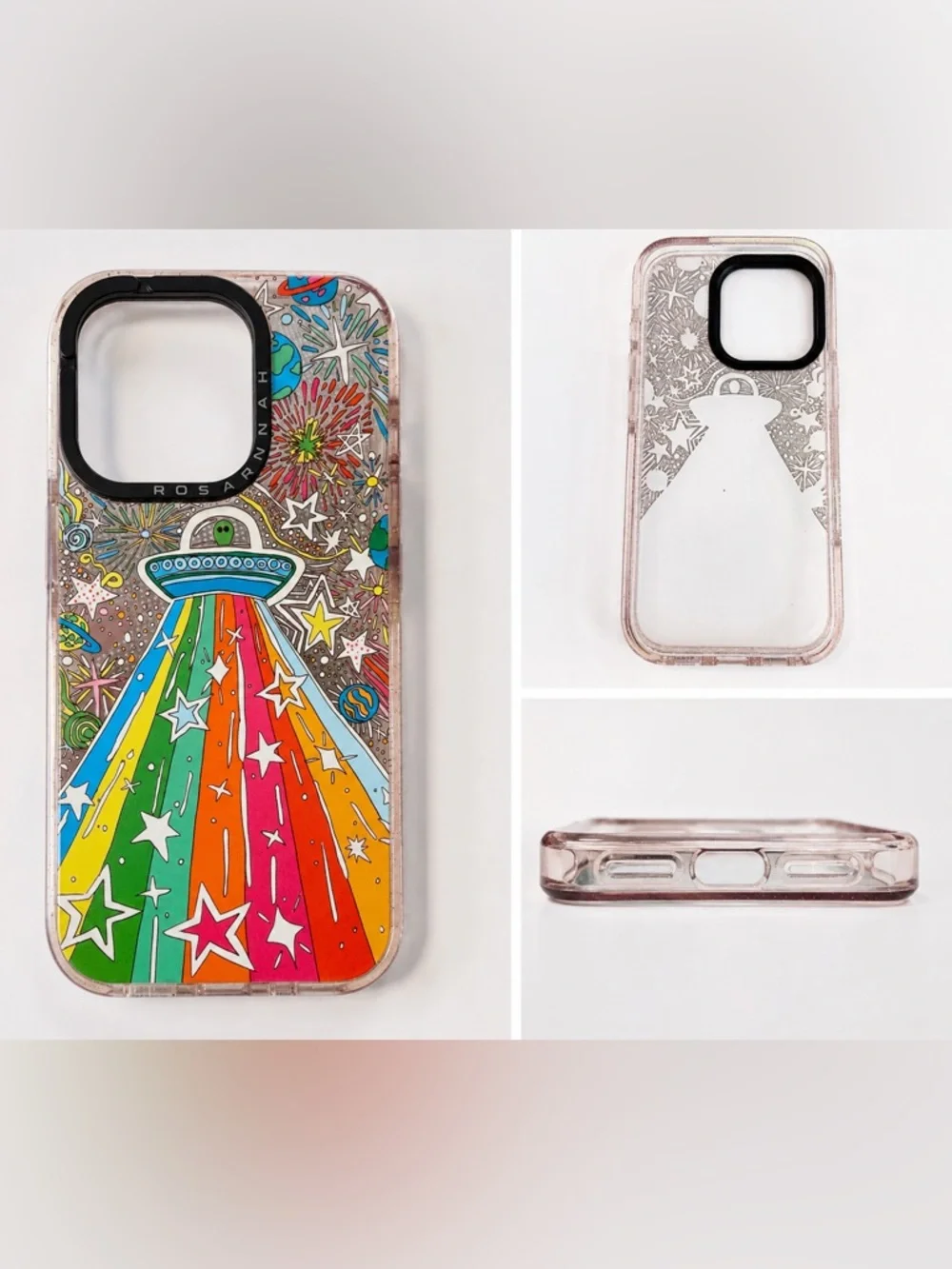 Rosanna iPhone 14 Multicolor Rainbow UFO Phone Case - Clear Retro Design